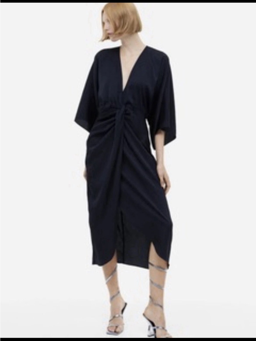 Zara black gathered midi dress size S - Picture 5 of 6